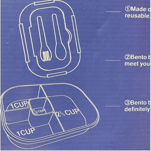 1.3L Bento Box Adult Lunch Box 4 Compartments Utensiles, Leak-Proof Purple - Picture 8 of 12